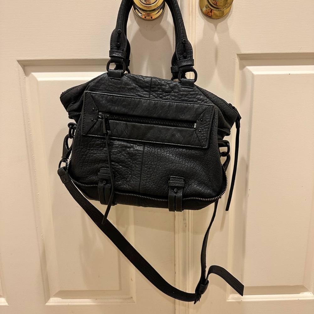 She + Lo Rise Above Black Leather Satchel/ Crossbody Handbag